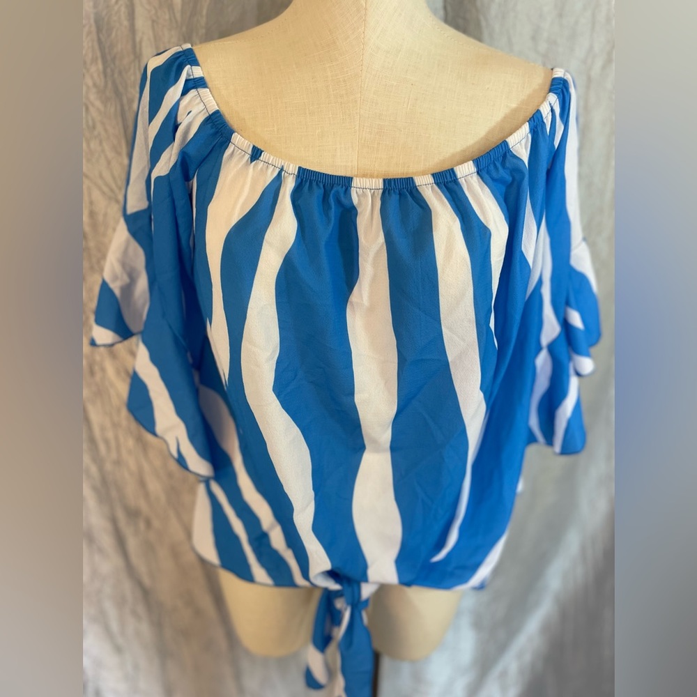 OMSJ brand polyester blue & white blouse XL